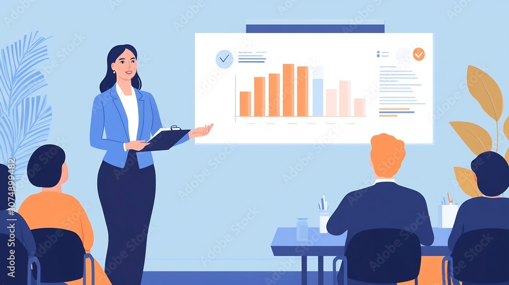 Business Team Analyzing Financial Performance Data in Presentation Meeting Business Team Analyzing Financial Performance Data in Presentation Meeting