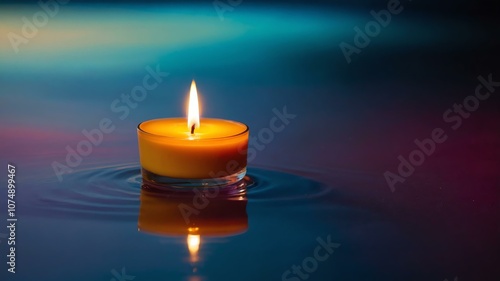 mango tealight candle floating on water with gradient and bright background