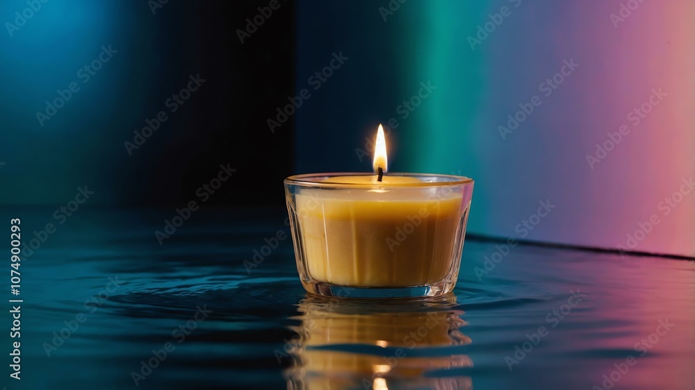 apple pie tealight candle floating on water with gradient and bright background apple pie tealight candle floating on water with gradient and bright background