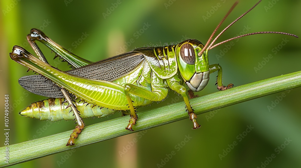 Green Grasshopper on a Blade of Grass Green Grasshopper on a Blade of Grass