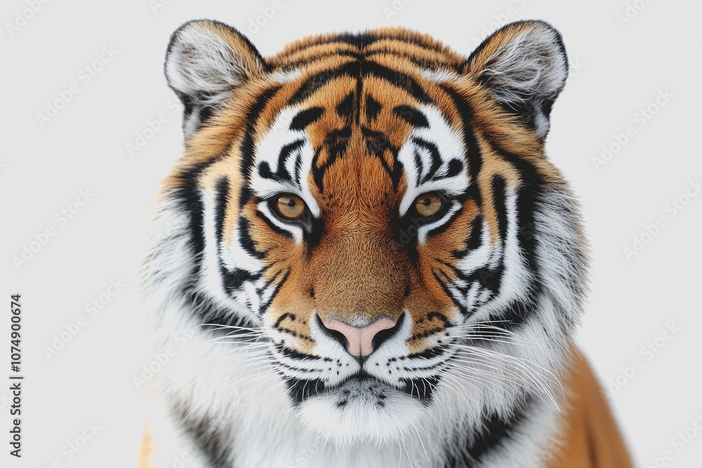 Obraz premium Stunning Portrait of a Majestic Tiger in , Isolated on White Background, Showcasing the Beauty and Grace of This Powerful Animal
