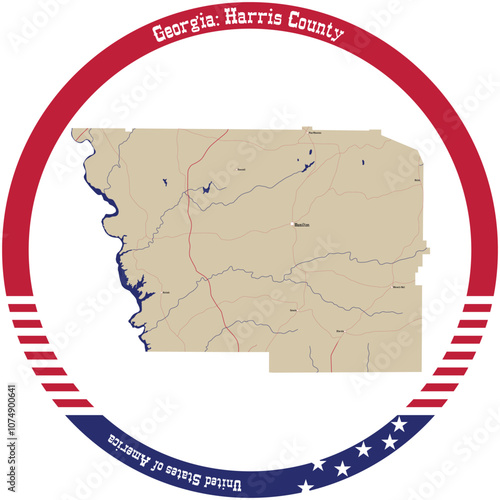 Map of Harris County in Georgia, USA arranged in a circle.