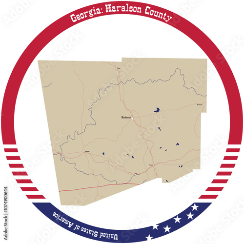 Map of Haralson County in Georgia, USA arranged in a circle. photo