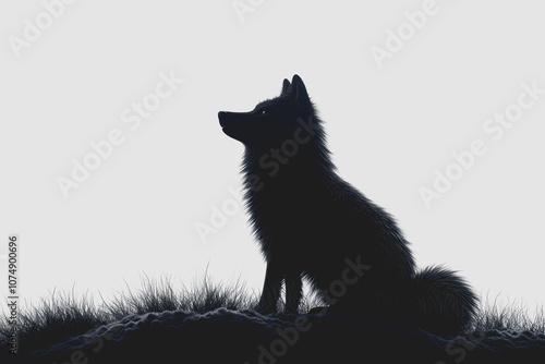 Stunning of a Seated Animal Silhouette Against a White Background, Perfect for Modern Design and Creative Projects