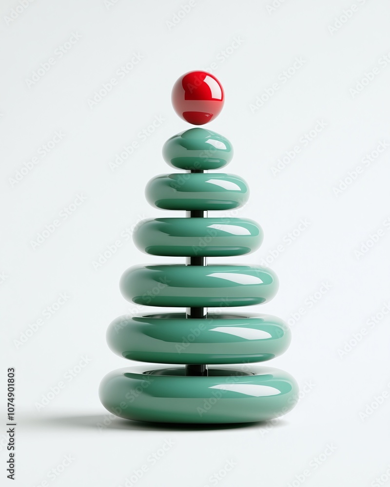 A Modern Minimalist Christmas Tree Design Featuring Smooth Glossy Green Shapes Topped with a Bright Red Ornament for Elegant Holiday Decor A Modern Minimalist Christmas Tree Design Featuring Smooth Glossy Green Shapes Topped with a Bright Red Ornament for Elegant Holiday Decor