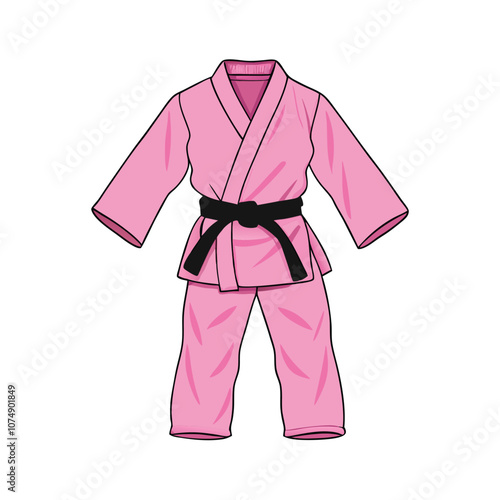 Vector Pink Karate Kimono with Black Belt illustration