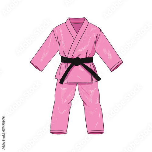 Vector Pink Karate Kimono with Black Belt illustration