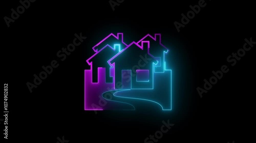 Glowing neon house icon animation on background. Symbol of home concept video.