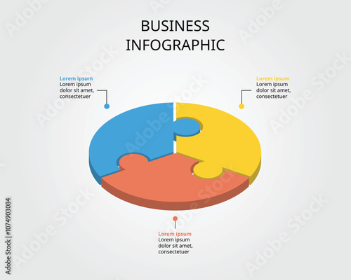Jigsaw template with number for infographic for presentation for 3 element