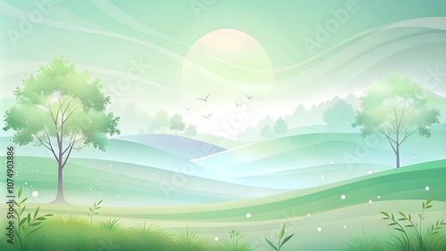 Flowing Abstract Curves in Pastel Green with Minimal Design with Copy Space