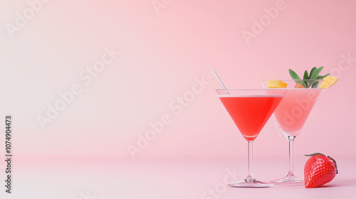 Refreshing Craft Cocktails on a Smooth Gradient Background Featuring Stylish Glasses and Fresh Ingredients for a Relaxing Atmosphere