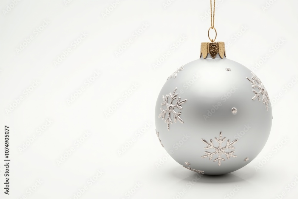 Elegant silver christmas ornament with snowflake design on white background Elegant silver christmas ornament with snowflake design on white background