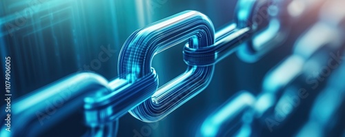 A close-up view of interlinked chains representing connectivity and strength in technology and innovation.