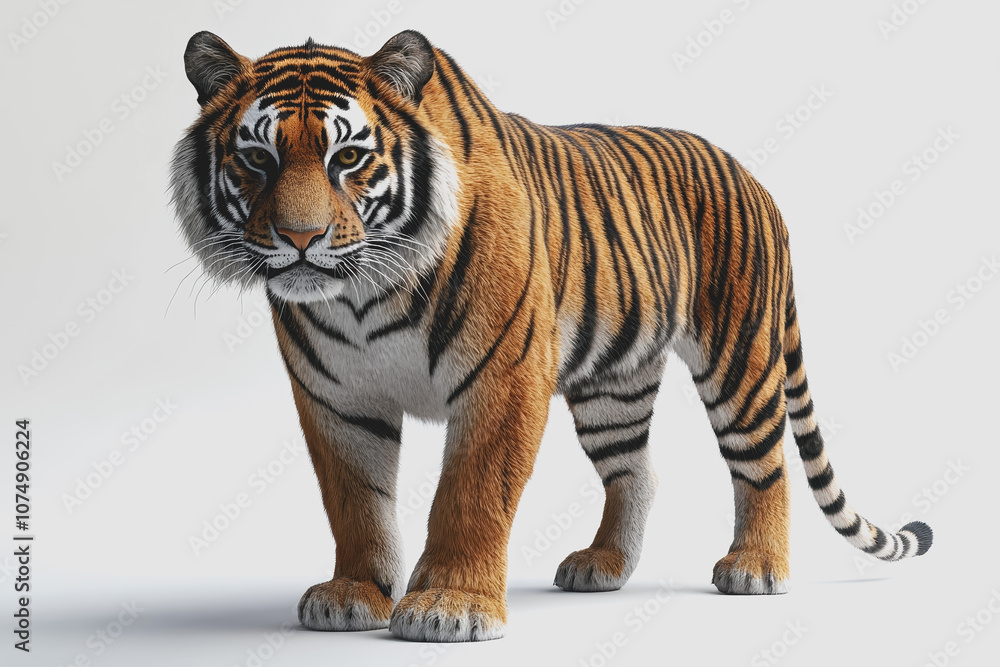 Obraz premium Detailed of an Isolated Endangered Tiger on White Background, Perfect for Wildlife Conservation Themes, Education, and Animal Awareness Campaigns