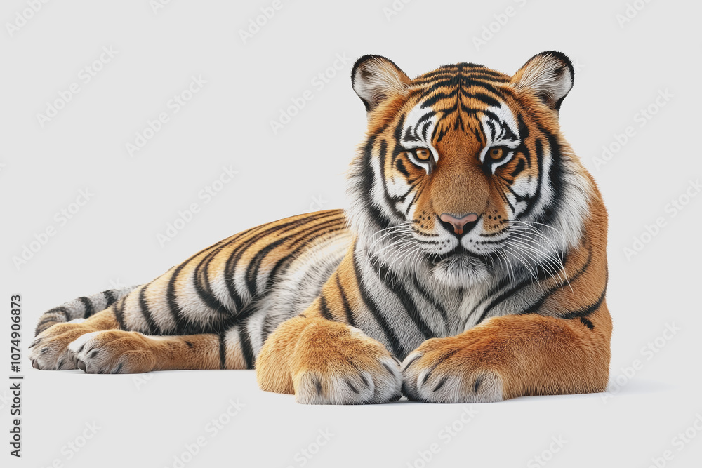 Obraz premium Stunning Illustrated Exotic Tiger with Striking Features Isolated on White Background, Perfect for Wildlife and Nature Themes in Print and Digital Media