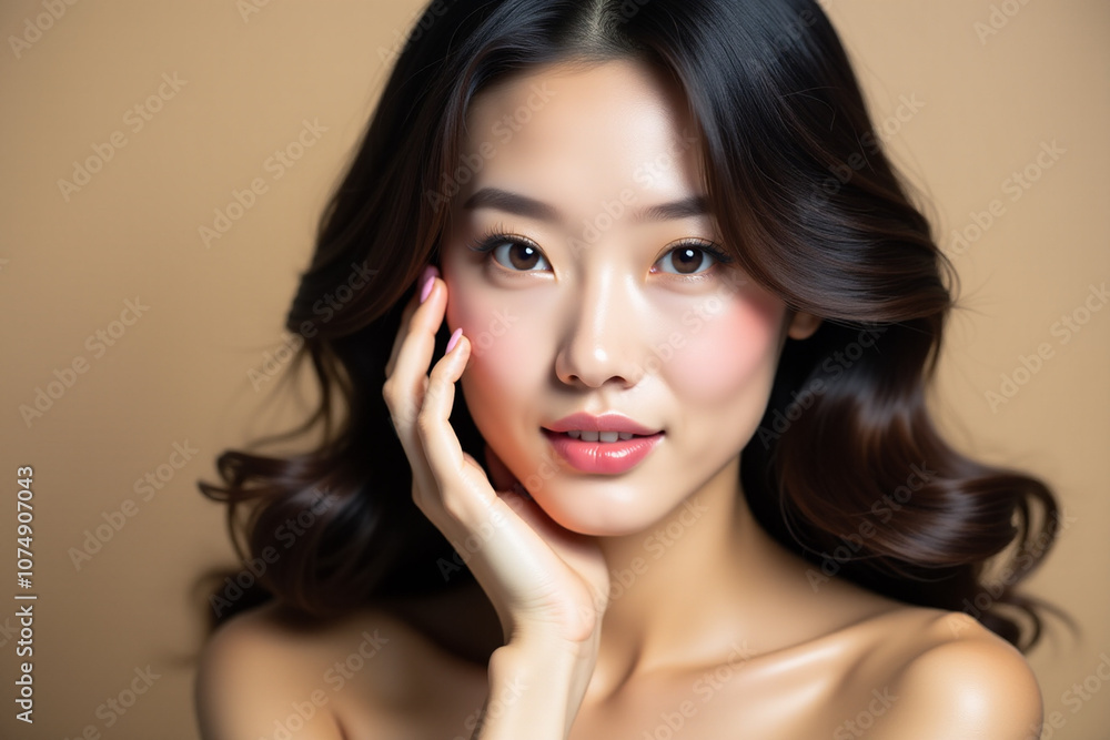 Beautiful Asian Woman with Flawless Skin and Soft Waves Beautiful Asian Woman with Flawless Skin and Soft Waves