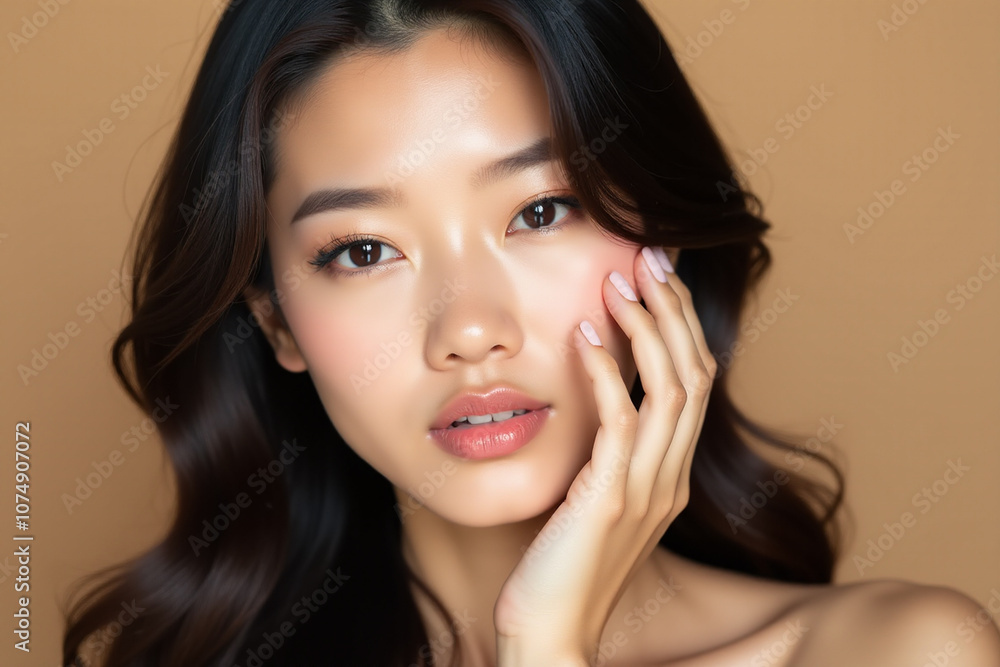 Beautiful Asian Woman with Flawless Skin and Soft Waves Beautiful Asian Woman with Flawless Skin and Soft Waves