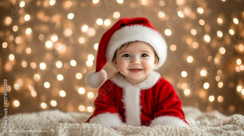 Adorable baby in a Santa costume smiling