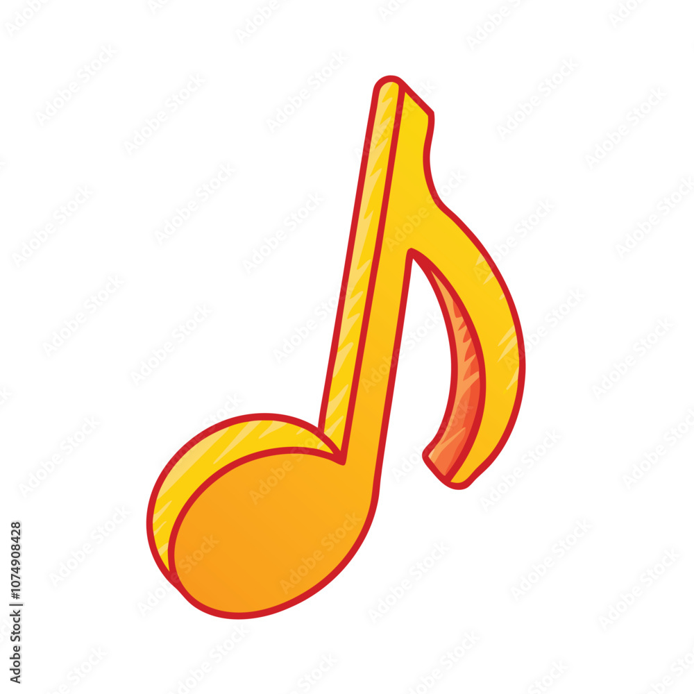 Vector Single Cartoon Golden Musical Eighth Note Icon on a isolated white background Vector Single Cartoon Golden Musical Eighth Note Icon on a isolated white background