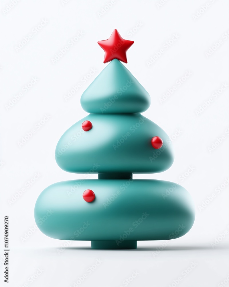 Creative Minimalist 3D Christmas Tree Decoration with Red Star on Top and Stylized Rounded Design, Perfect for Modern Holiday Decor and Seasonal Celebrations Creative Minimalist 3D Christmas Tree Decoration with Red Star on Top and Stylized Rounded Design, Perfect for Modern Holiday Decor and Seasonal Celebrations