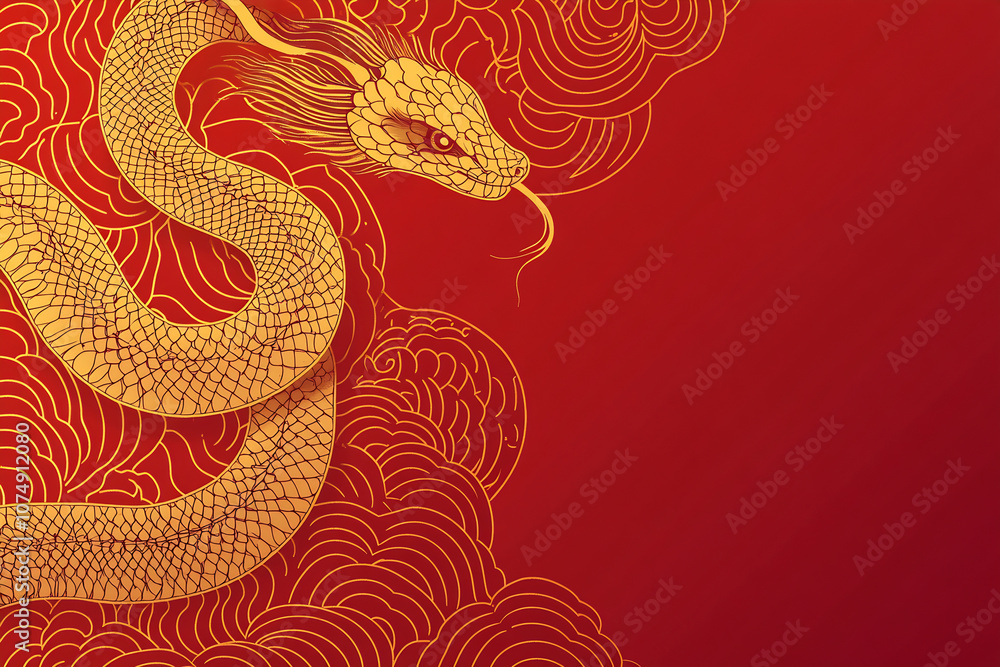 Golden dragon coiled in red clouds Golden dragon coiled in red clouds
