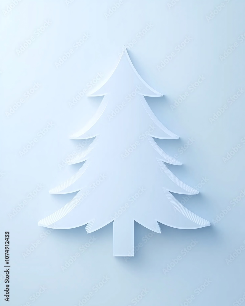 Obraz premium Elegant White Tree Silhouette on Soft Blue Background, Perfect for Minimalist Holiday Decor, Winter Celebrations, and Creative Design Ideas