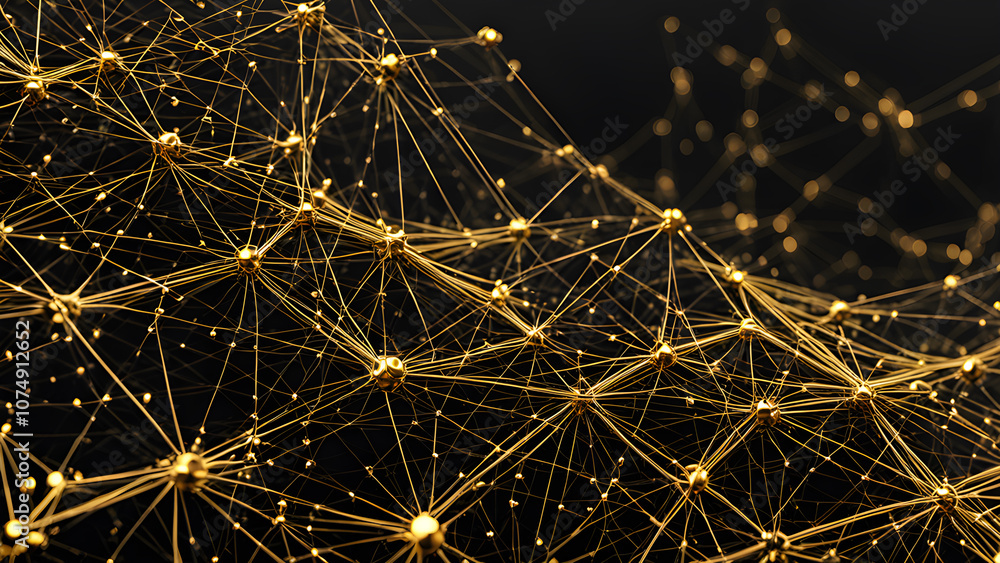 Fototapeta premium Abstract 3d rendering of golden network. Futuristic technology background.