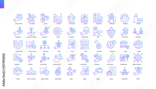 collection of gradient line color icons, Gross Domestic Product (GDP) business