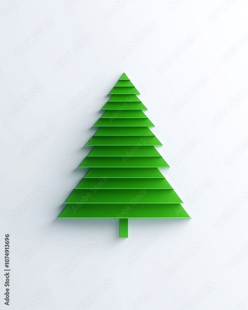 Fototapeta premium Green Minimalist Stacked Tree Design for Modern Decor, Perfect for Christmas or Seasonal Themes, Featuring Layered Flat Elements and Fresh Aesthetic Appeal