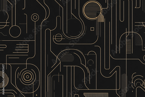 A black background with thin golden circuit-like lines in abstract patterns creating a futuristic and modern technology-inspired aesthetic