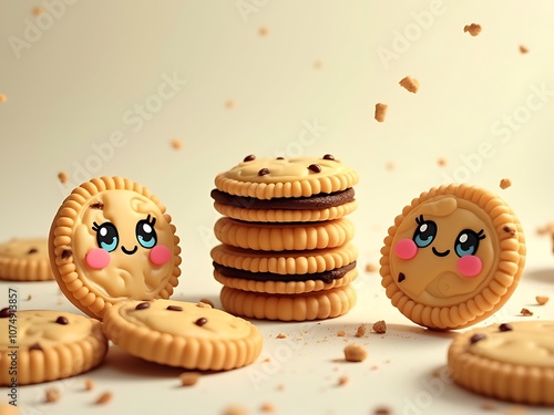 Cute animated cookie characters on a light, playful background photo