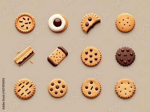 Minimalist cookie icons set with different flavors and designs photo