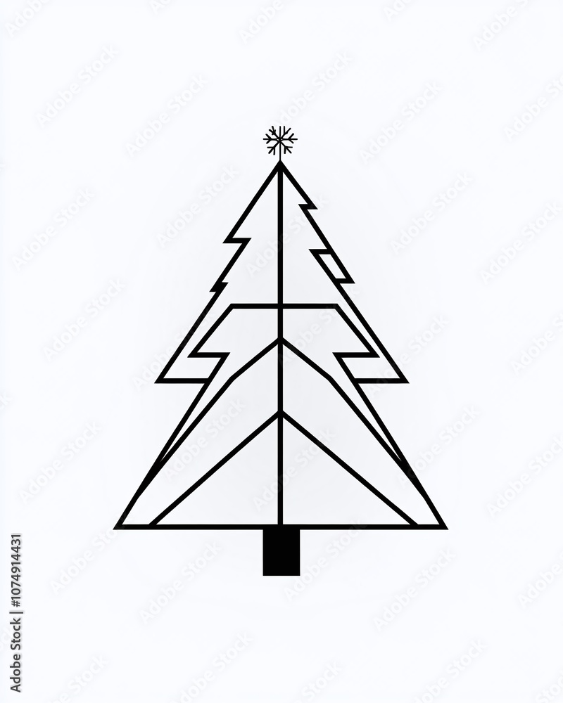 Minimalist Black and White Illustration of a Decorative Christmas Tree with Geometric Patterns and a Star on Top for Holiday Theme Design Solutions Minimalist Black and White Illustration of a Decorative Christmas Tree with Geometric Patterns and a Star on Top for Holiday Theme Design Solutions