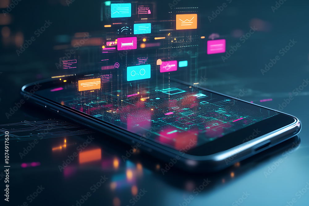 A smartphone with colorful chat icons bursting out, overlaying a complex flowchart below, symbolizing interconnected communication and digital organization. A smartphone with colorful chat icons bursting out, overlaying a complex flowchart below, symbolizing interconnected communication and digital organization.