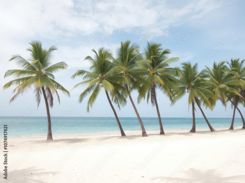 Sandy beach and turquoise tropical sea with palm trees, relaxation, vacation Sandy beach and turquoise tropical sea with palm trees, relaxation, vacation
