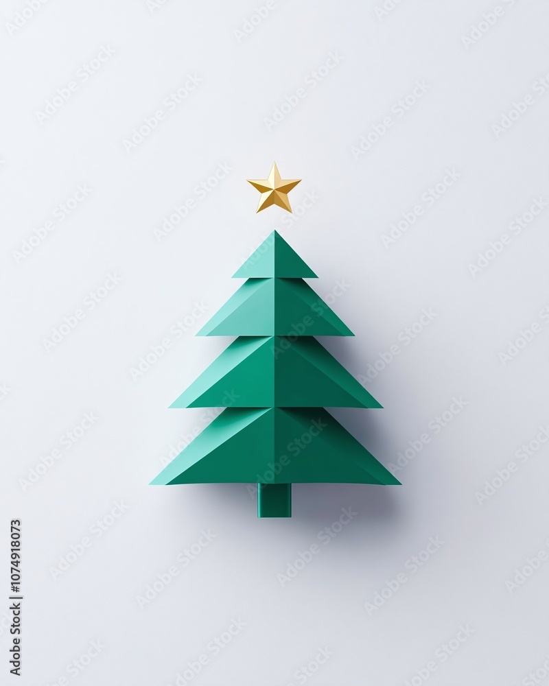 Modern Paper Tree with Star Decoration on a Minimalist Background, Perfect for Holiday Themes and Festive Celebrations, Adding a Touch of Contemporary Style Modern Paper Tree with Star Decoration on a Minimalist Background, Perfect for Holiday Themes and Festive Celebrations, Adding a Touch of Contemporary Style