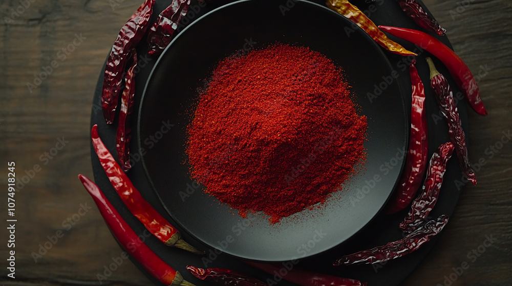 Artistic Display of Chili Powder with Dried Chilies Artistic Display of Chili Powder with Dried Chilies