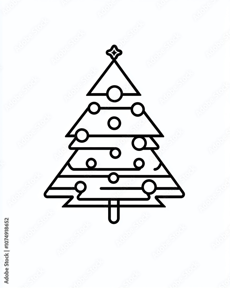 Simple and Elegant Line Art Illustration of a Christmas Tree with Decorations for Holiday-Themed Designs and Projects Simple and Elegant Line Art Illustration of a Christmas Tree with Decorations for Holiday-Themed Designs and Projects