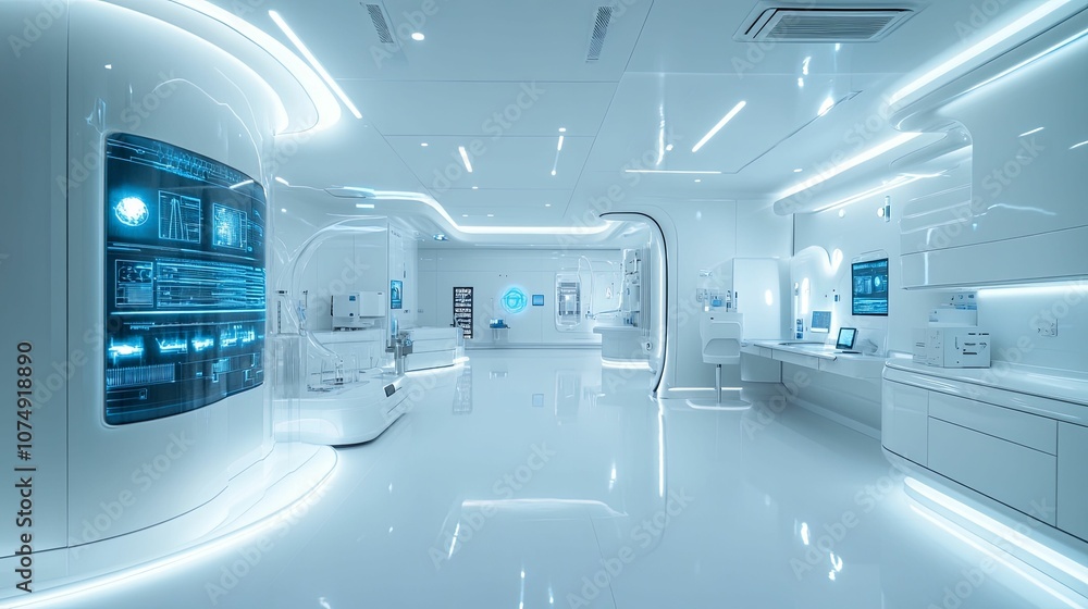 Futuristic Medical Laboratory Interior with Advanced Technology Futuristic Medical Laboratory Interior with Advanced Technology