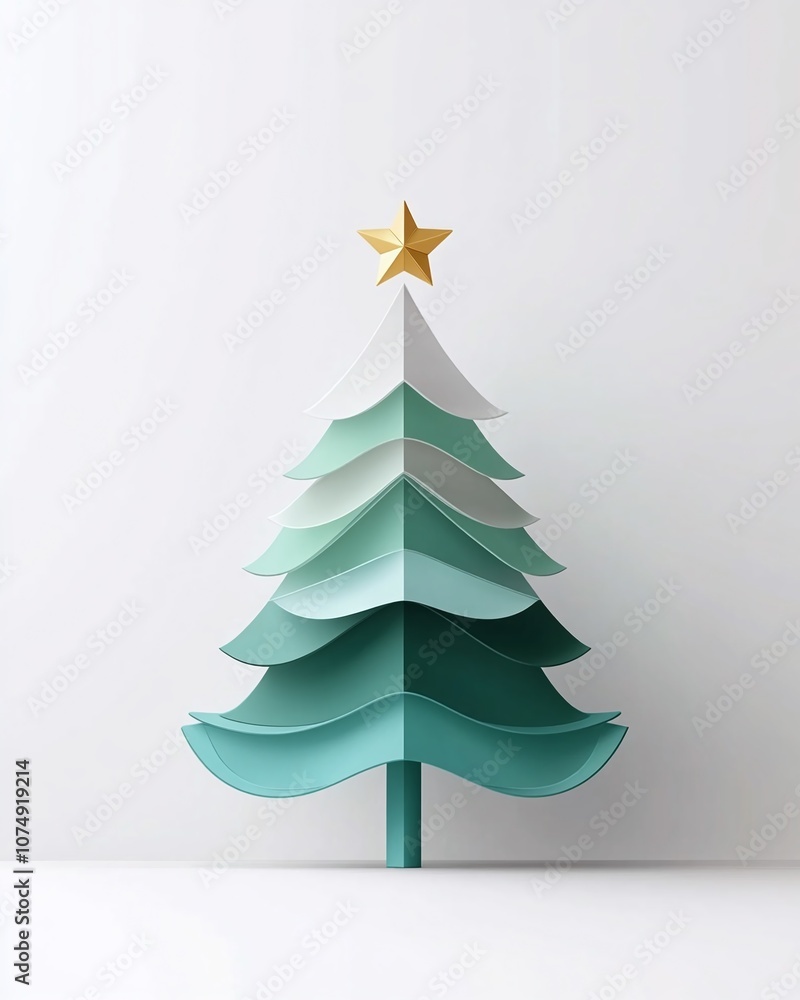 Stylish 3D Paper Christmas Tree Model with a Golden Star on Top, Perfect for Modern Holiday Decor and Festive Seasonal Celebrations Stylish 3D Paper Christmas Tree Model with a Golden Star on Top, Perfect for Modern Holiday Decor and Festive Seasonal Celebrations