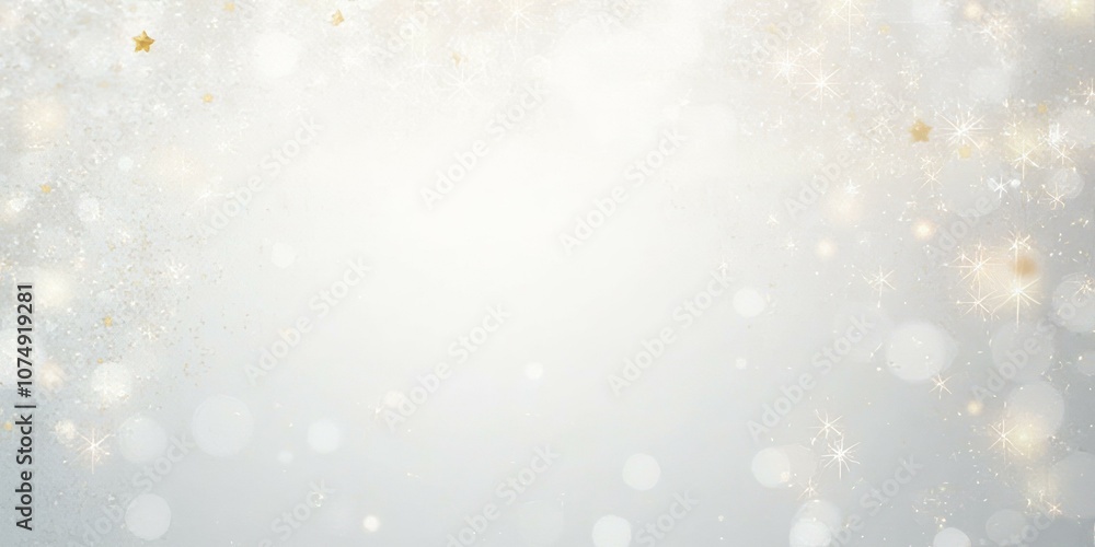Sparkly White Gradient Background With Scattered Golden Stars And Bokeh Effects