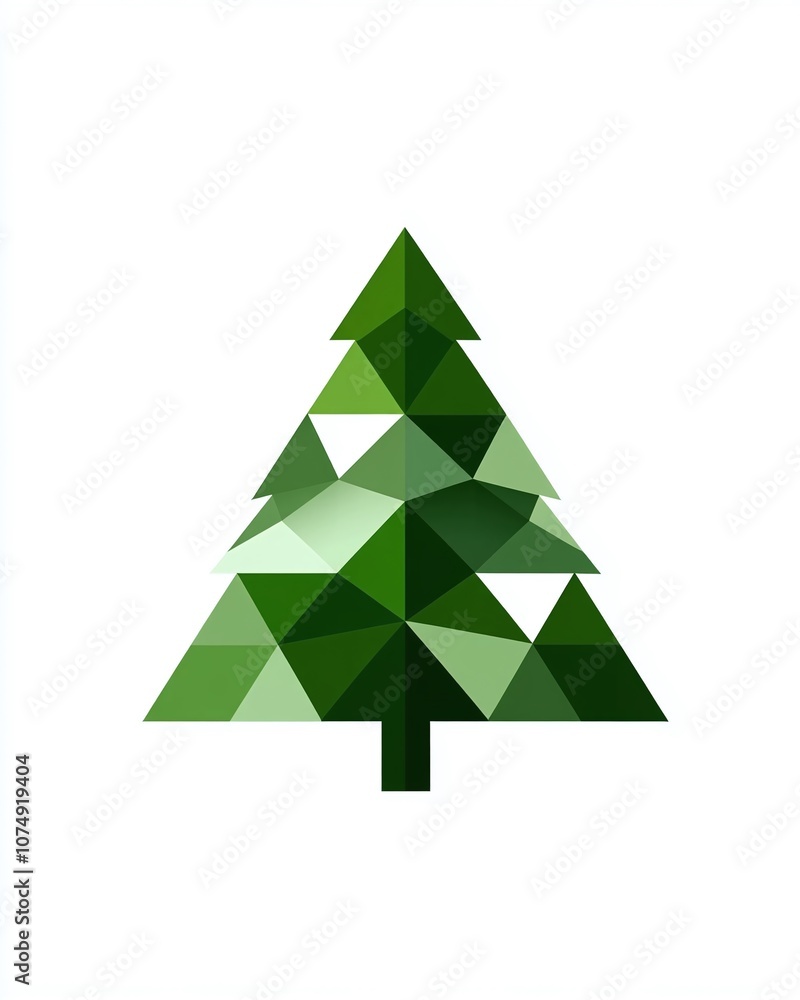 Obraz premium Stylish and Modern Geometric Tree Illustration Featuring Green Triangles for Nature Themes and Eco-Friendly Designs