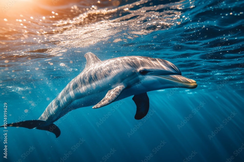 Obraz premium Dolphin Swimming Near Water Surface