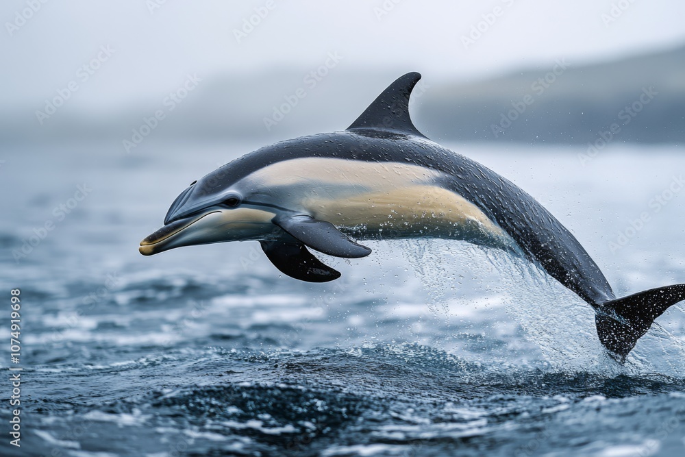 Obraz premium Agile Dolphin Leaping Above Ocean Waves