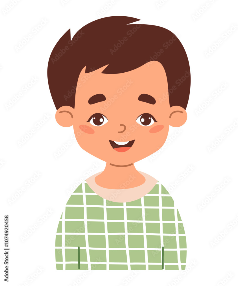 Cute cartoon little boy. Vector illustration. Smiling anime male child character isolated on white background. Print for T-shirt for kids Cute cartoon little boy. Vector illustration. Smiling anime male child character isolated on white background. Print for T-shirt for kids