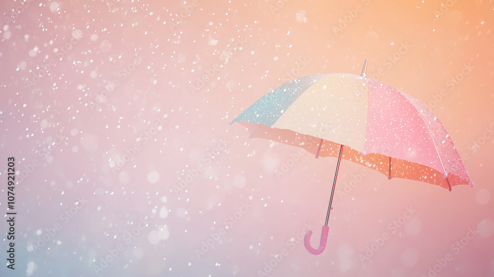 A colorful umbrella with raindrops on a pastel background, with space for text, capturing a cozy rainy-day feel. A colorful umbrella with raindrops on a pastel background, with space for text, capturing a cozy rainy-day feel.