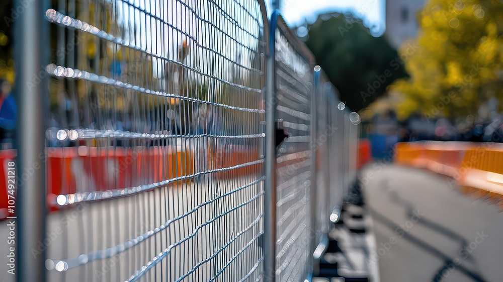 Temporary mesh barriers control crowds at outdoor event, providing visibility while creating a secure boundary for attendees. Temporary mesh barriers control crowds at outdoor event, providing visibility while creating a secure boundary for attendees.