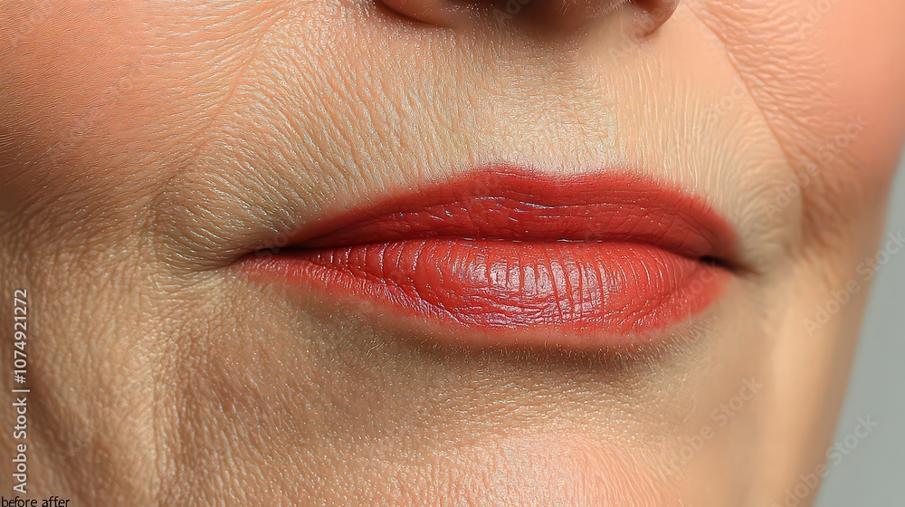 Close-up of mature woman’s lips with subtle wrinkles, emphasizing natural aging beauty, character, and soft lipstick color in timeless, graceful style. Close-up of mature woman’s lips with subtle wrinkles, emphasizing natural aging beauty, character, and soft lipstick color in timeless, graceful style.