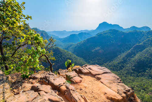 Beautiful Sunset view of satpura mountain range, View from Priyadarshini Point, Pachmarhi, Madhya Pradesh, India.