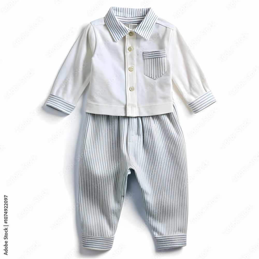 A matching baby outfit featuring striped pants and a playful top A matching baby outfit featuring striped pants and a playful top